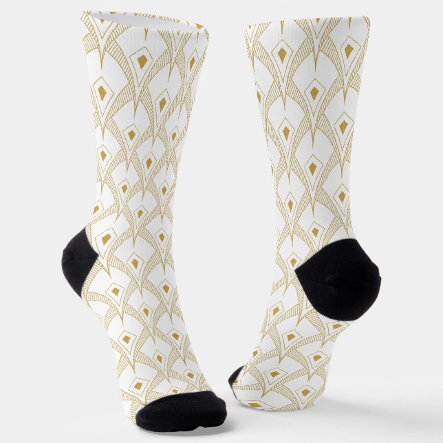 Calcetines Patrón de oro Art Deco sobre fondo blanco (Angular)