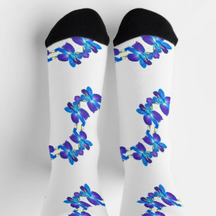 Calcetines patrón de orquídeas azules