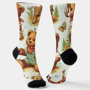 Calcetines Patrón de osito de peluche de color