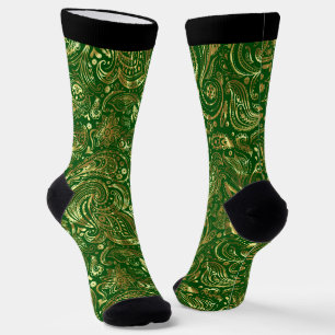 Calcetines Patrón de paisajes florales dorados y verdes