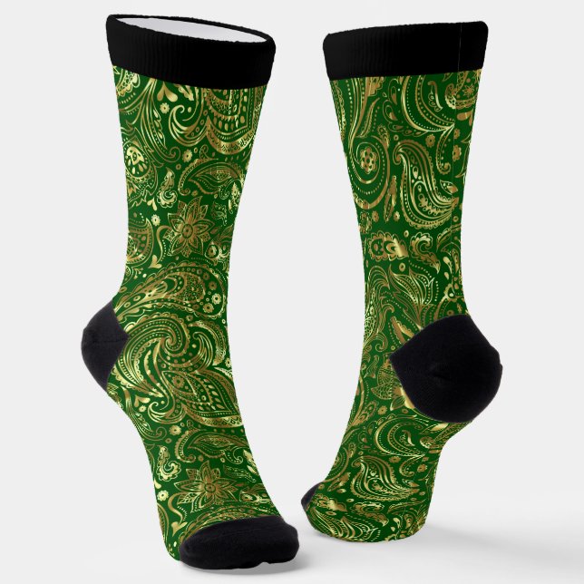 Calcetines Patrón de paisajes florales dorados y verdes (Angular)