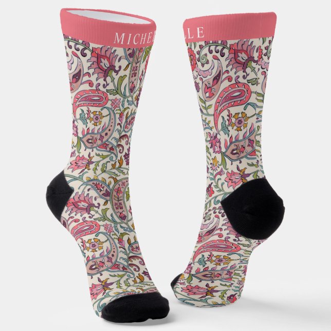 Calcetines Patrón de paisley azul rosa blanco personalizado (Angular)