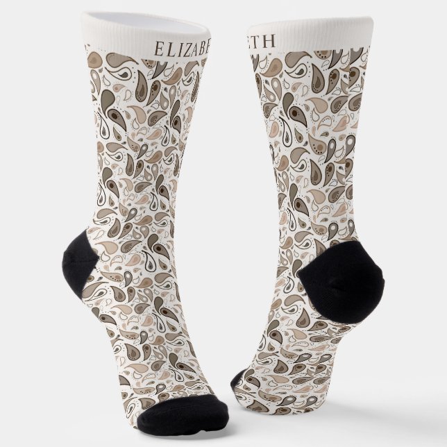 Calcetines Patrón de paisley beige marrón beige claro de crem (Angular)