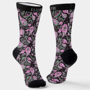 Calcetines Patrón de paisley blanca negra y rosa