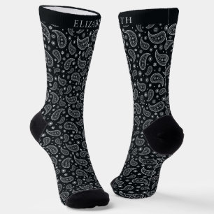 Calcetines Patrón de paisley blanco y negro personalizado