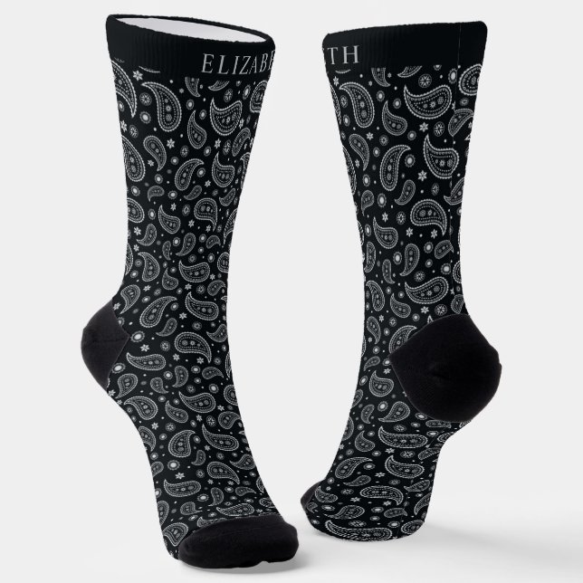 Calcetines Patrón de paisley blanco y negro personalizado (Angular)
