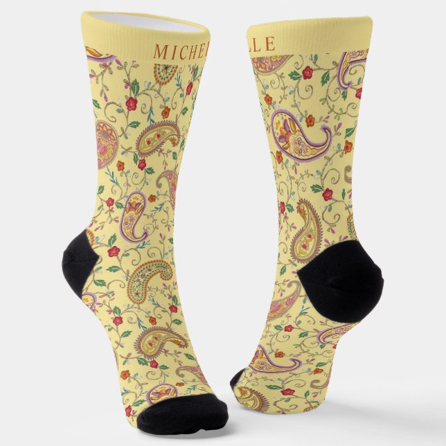 Calcetines Patrón de paisley de oro amarillo pálido personali (Angular)