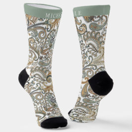 Calcetines Patrón de paisley gris de oro negro personalizado