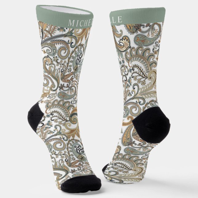 Calcetines Patrón de paisley gris de oro negro personalizado  (Angular)