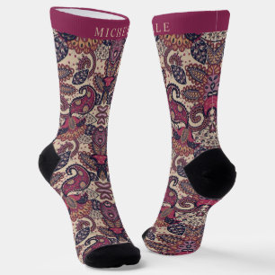 Calcetines Patrón de paisley morado rosa oscuro claro persona