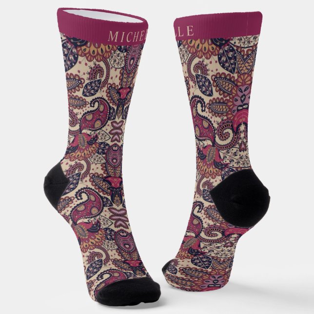 Calcetines Patrón de paisley morado rosa oscuro claro persona (Angular)