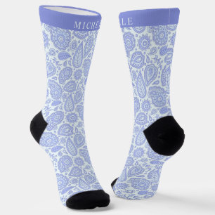 Calcetines Patrón de paisley púrpura brillante azul claro per