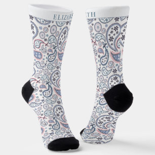 Calcetines Patrón de paisley rosa gris de fondo blanco person