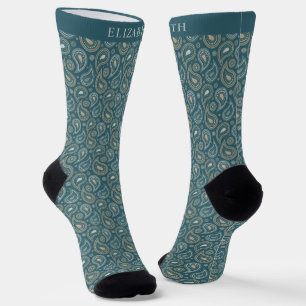 Calcetines Patrón de paisley verde Verde azulado oscuro claro