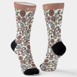 Calcetines Patrón de paisley verde verde rojo crema personali