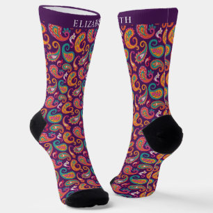 Calcetines Patrón de paisley violeta púrpura multicolor perso