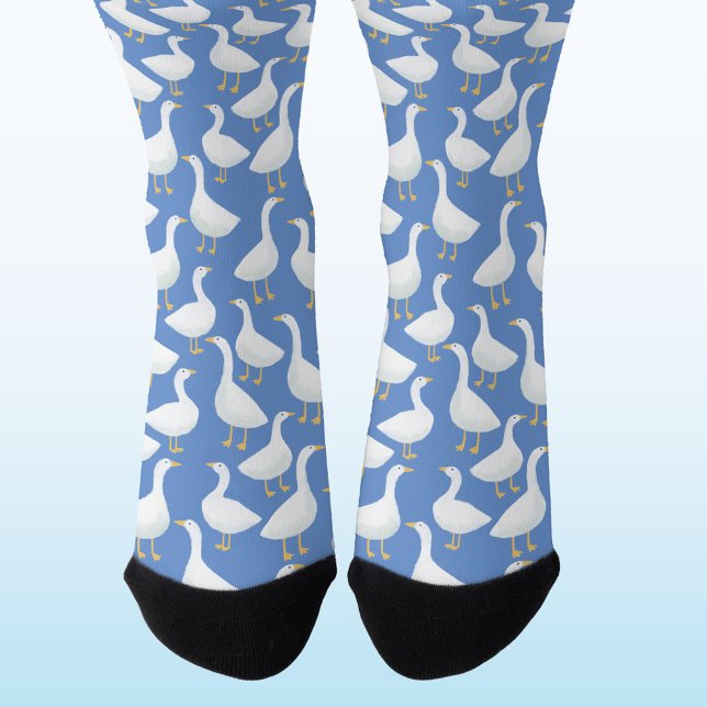 Calcetines Patrón de pájaro ganso azul (Goose geese pattern socks for farmers and bird lovers)