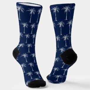 Calcetines Patrón de Palma Blanca Azul Tropical