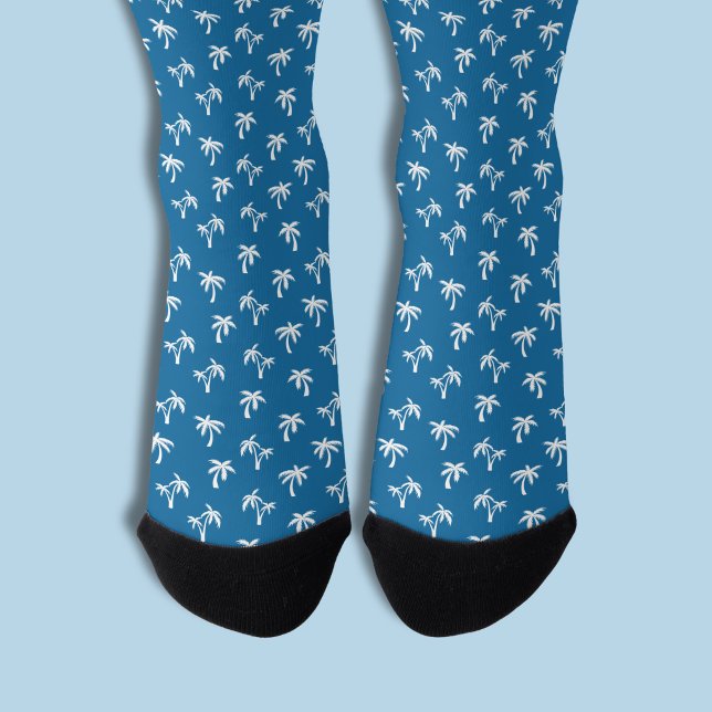 Calcetines Patrón de palma tropical azul (Preppy palm tree blue tropical socks 1)