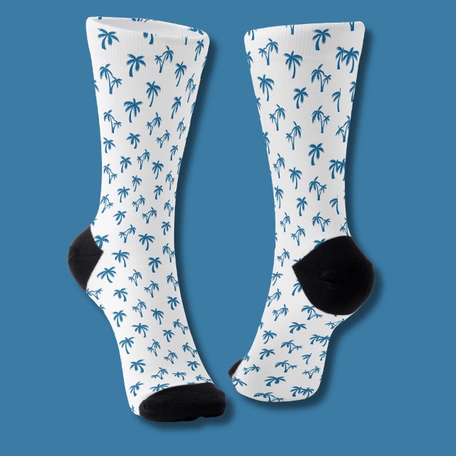 Calcetines Patrón de palma tropical azul (White/Blue palm tree socks )