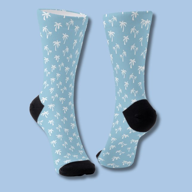 Calcetines Patrón de palma tropical bebé azul (Light blue & white palm tree socks)