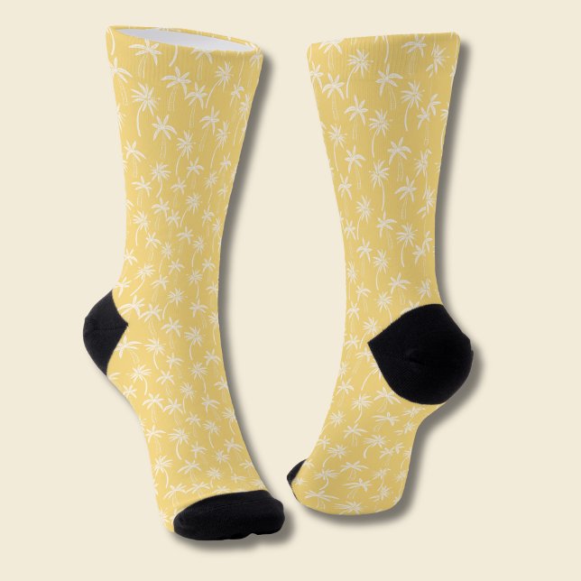 Calcetines Patrón de palmera tropical amarillo (Yellow palm tree socks 1)