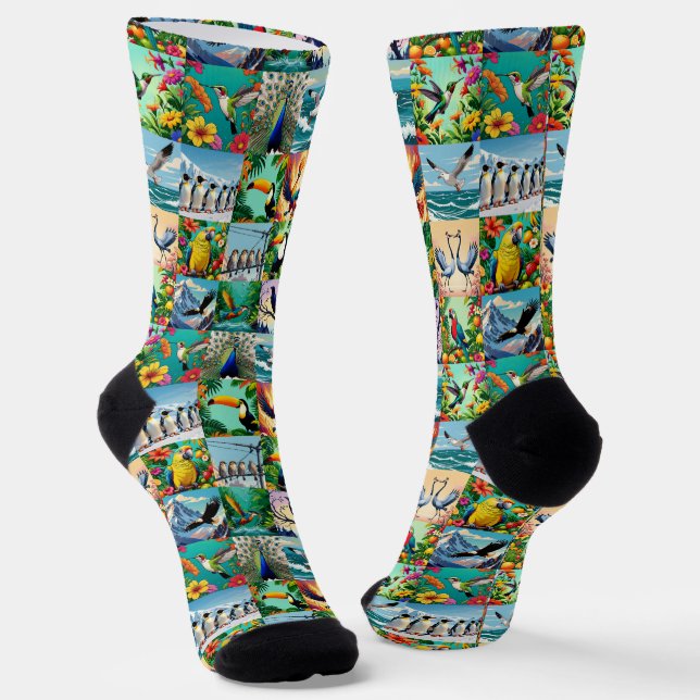 Calcetines Patrón de patchwork de pájaros (Angular)