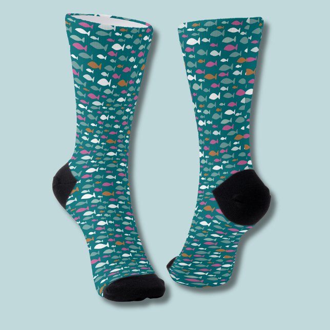 Calcetines Patrón de peces lindo (Fish Shoal green socks)