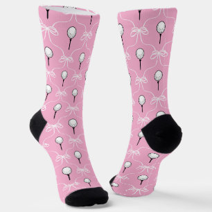 Calcetines Patrón de pelota de golf con lazo blanco rosa eleg