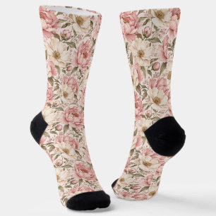 Calcetines Patrón de peonías florecidas vintage