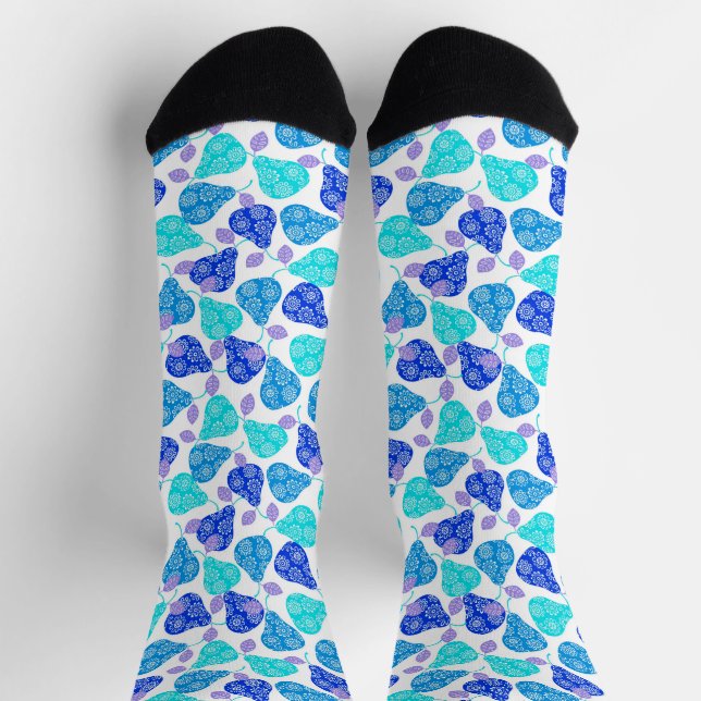 Calcetines Patrón de peras decorativas azules lindas (Arriba)