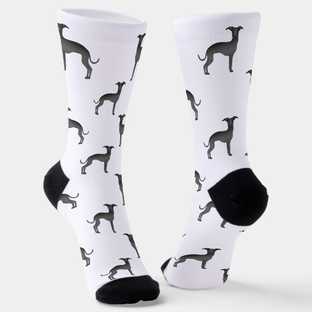 Calcetines Patrón de perro adorno de dibujos animados negro i (Angular)