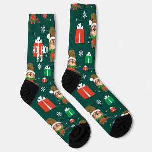 Calcetines Patrón de perro cachorro lindo verde y rojo de Nav
