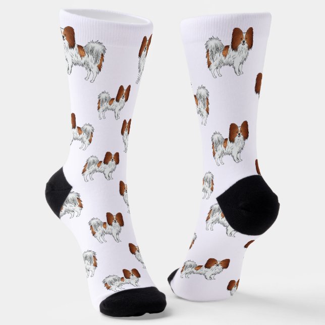 Calcetines Patrón De Perro Cuto De Papilón Rojo Y Blanco (Angular)