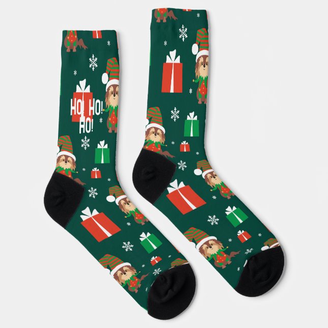 Calcetines Patrón de perro de cachorro suave Navidades verdes (Derecha)