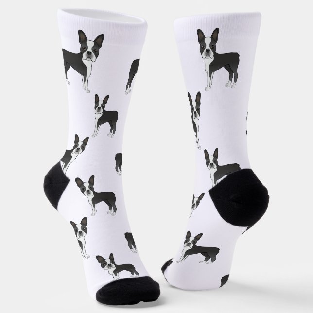 Calcetines Patrón de perro de dibujos animados Boston Terrier (Angular)
