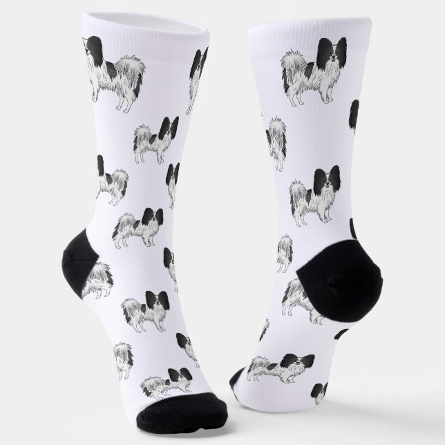 Calcetines Patrón de perro de dibujos animados lindo Papillon (Angular)