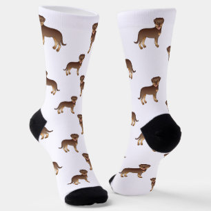 Calcetines Patrón de perro de dibujos animados Rottweiler roj