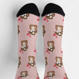 Calcetines Patrón de perro shih tzu en rosa