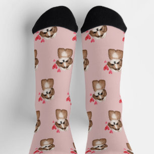 Calcetines Patrón de perro shih tzu en rosa