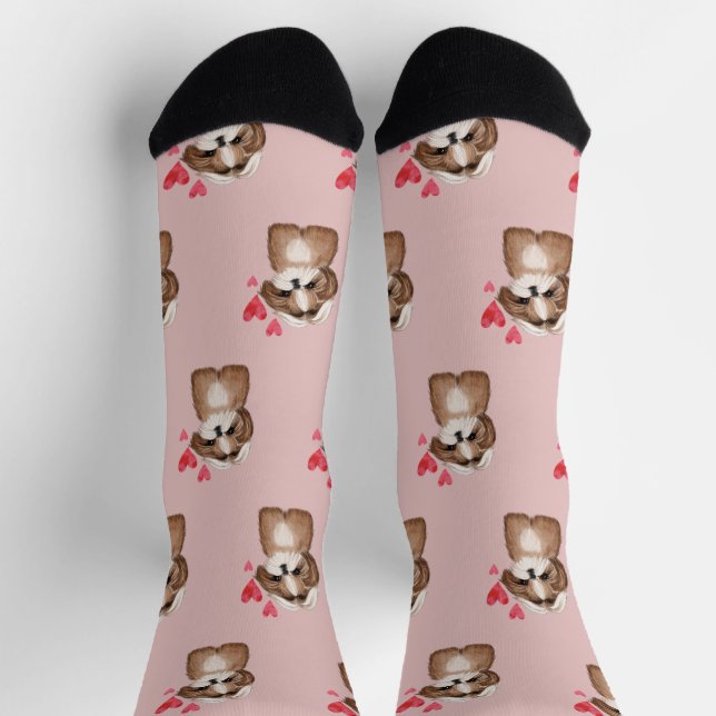 Calcetines Patrón de perro shih tzu en rosa (Arriba)