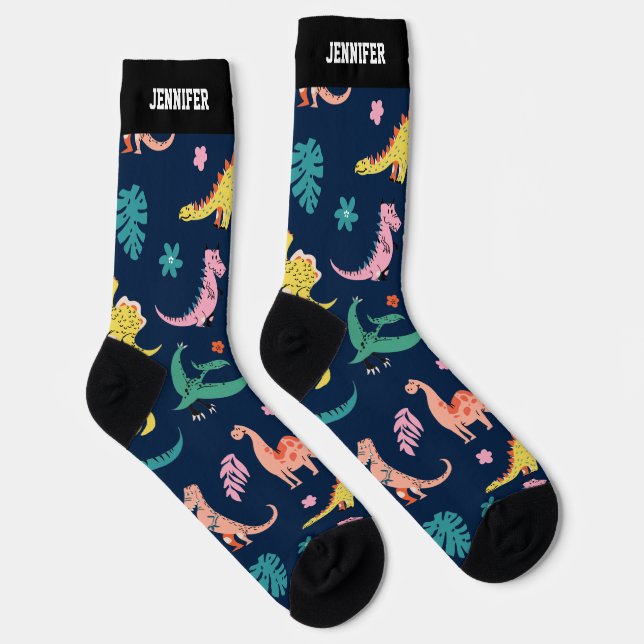Calcetines Patrón de Personalizado de dinosaurio lindo Dino L (Derecha)