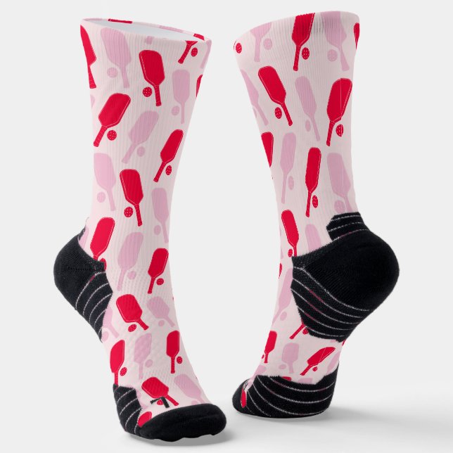 Calcetines Patrón de Pickleball Rosa y Rojo Estampado (Angular)
