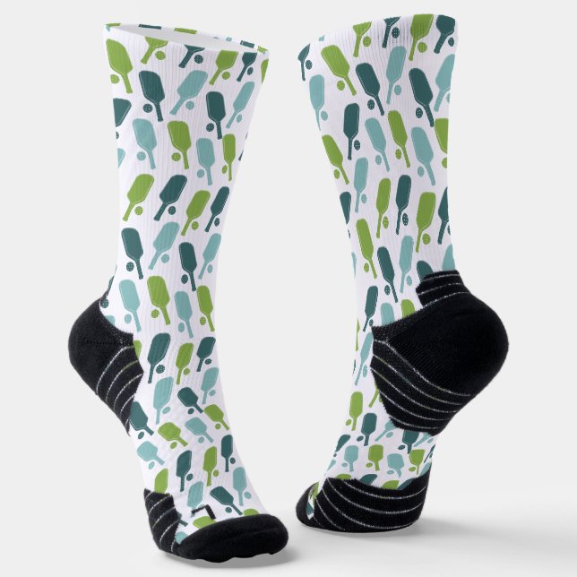 Calcetines Patrón de Pickleball Verde y Azul (Angular)