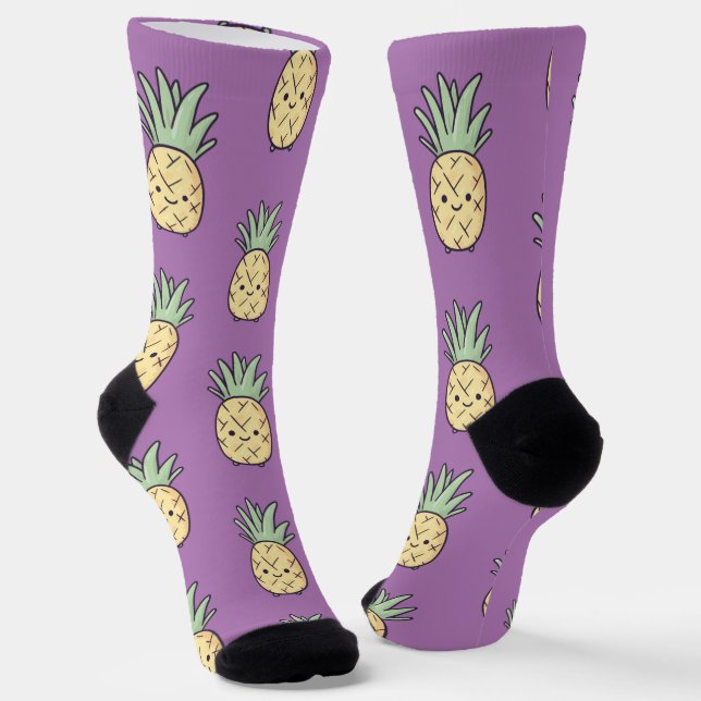 Calcetines Patrón de piña de Kawaii - Tropical de diversión a (Angular)
