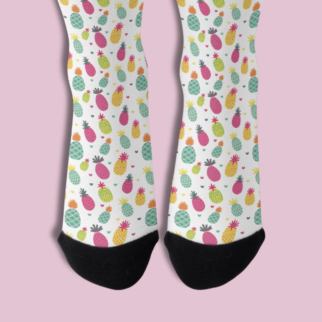 Calcetines Patrón de Piña Tropical y Corazón (Pineapple socks)