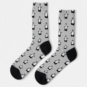 Calcetines Patrón de pingüino gris blanco negro