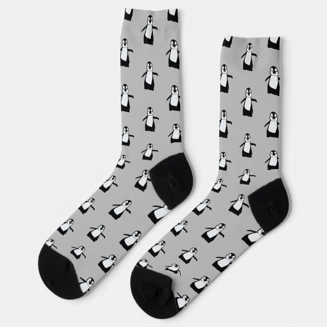 Calcetines Patrón de pingüino gris blanco negro (Izquierda)