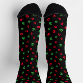 Calcetines Patrón de pinturas de Mascota verde rojo curado