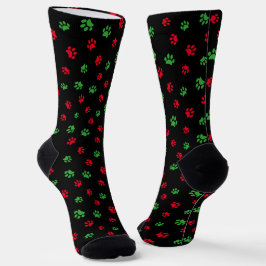 Calcetines Patrón de pinturas de Mascota verde rojo curado